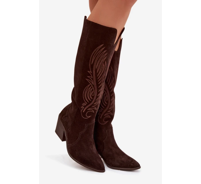 Semišové Kožené Kozačky Kovářky Na Podpatku Zazoo 3152 Čokoládové Semišové Kožené Kozačky Kovářky Na Podpatku Zazoo 3152 Čokoládové