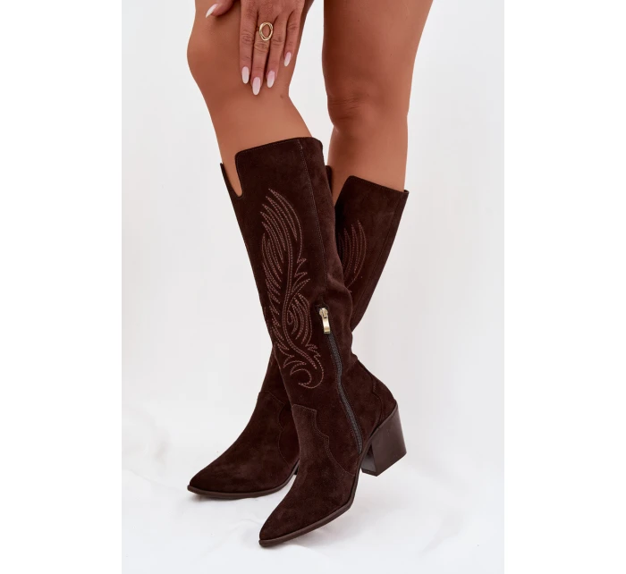 Semišové Kožené Kozačky Kovářky Na Podpatku Zazoo 3152 Čokoládové Semišové Kožené Kozačky Kovářky Na Podpatku Zazoo 3152 Čokoládové