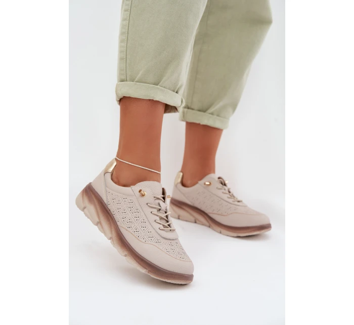 Kožené semišové dámské tenisky s otvory Sergio Leone SP-002 světle hnědé Kožené semišové dámské tenisky s otvory Sergio Leone SP-002 světle hnědé