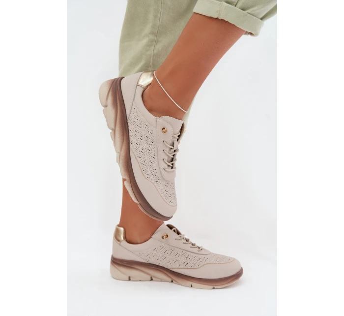 Kožené semišové dámské tenisky s otvory Sergio Leone SP-002 světle hnědé Kožené semišové dámské tenisky s otvory Sergio Leone SP-002 světle hnědé