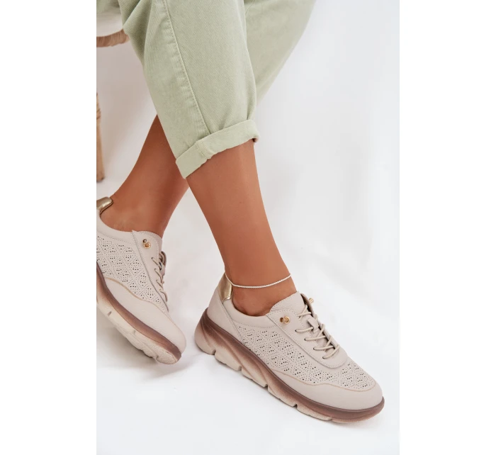 Kožené semišové dámské tenisky s otvory Sergio Leone SP-002 světle hnědé Kožené semišové dámské tenisky s otvory Sergio Leone SP-002 světle hnědé