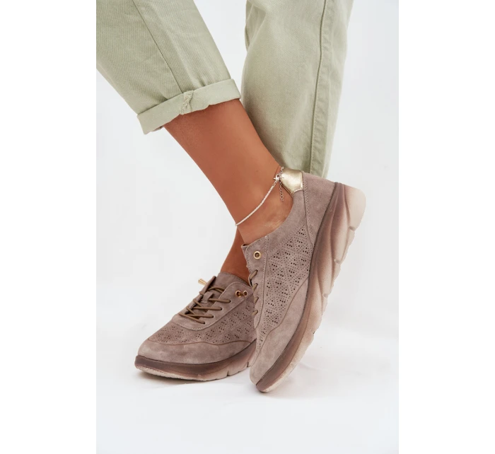 Kožené dámské tenisky s perforací Sergio Leone SP-002 šedé Kožené dámské tenisky s perforací Sergio Leone SP-002 šedé