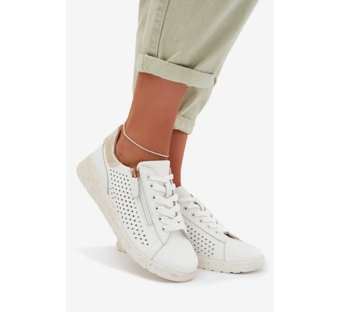 Kožené dámské tenisky s zipem Bílá-Zlatá Kalorinne Kožené dámské tenisky s zipem Bílá-Zlatá Kalorinne