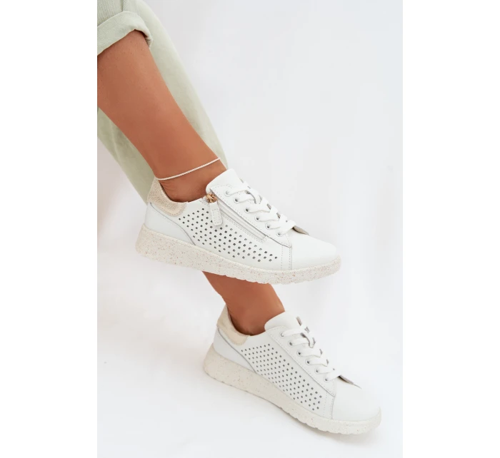 Kožené dámské tenisky s zipem Bílá-Zlatá Kalorinne Kožené dámské tenisky s zipem Bílá-Zlatá Kalorinne