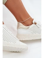 Kožené dámské tenisky s zipem Bílá-Zlatá Kalorinne Kožené dámské tenisky s zipem Bílá-Zlatá Kalorinne