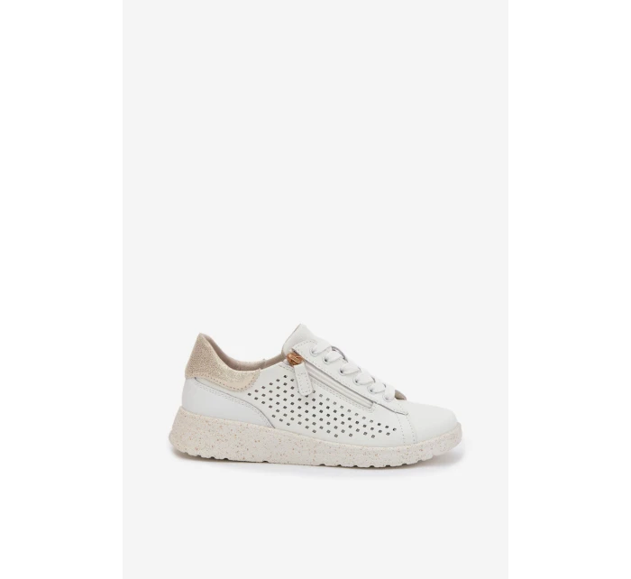 Kožené dámské tenisky s zipem Bílá-Zlatá Kalorinne Kožené dámské tenisky s zipem Bílá-Zlatá Kalorinne