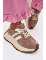 Snídačky z semiše na masivní platformě D&A GR61-5986 Béžové