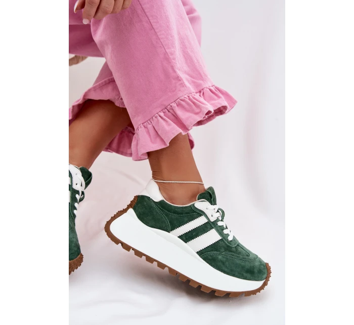 Sně sneakersy z nubuku na masivní platformě D&A GR61-5986 Zelené Sně sneakersy z nubuku na masivní platformě D&A GR61-5986 Zelené