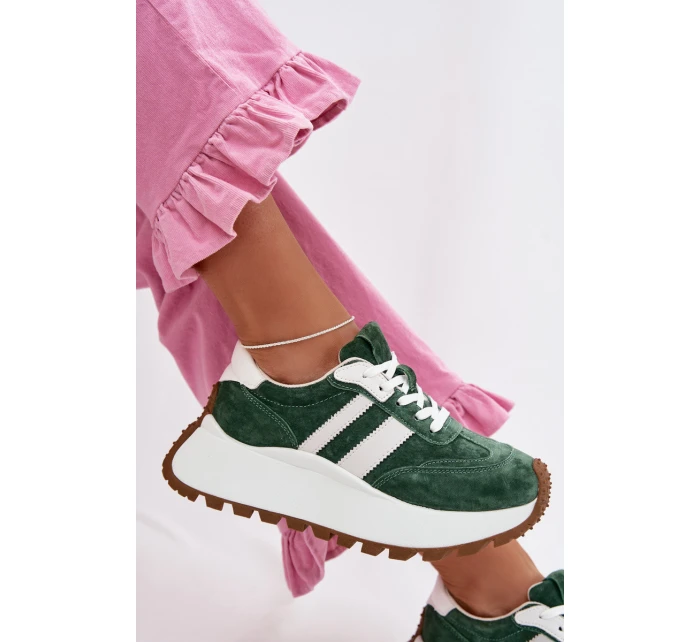 Sně sneakersy z nubuku na masivní platformě D&A GR61-5986 Zelené Sně sneakersy z nubuku na masivní platformě D&A GR61-5986 Zelené