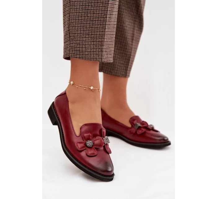 Dámské polobotky na plochém podpatku s ozdobnými květinami Bordó Tavillette Dámské polobotky na plochém podpatku s ozdobnými květinami Bordó Tavillette