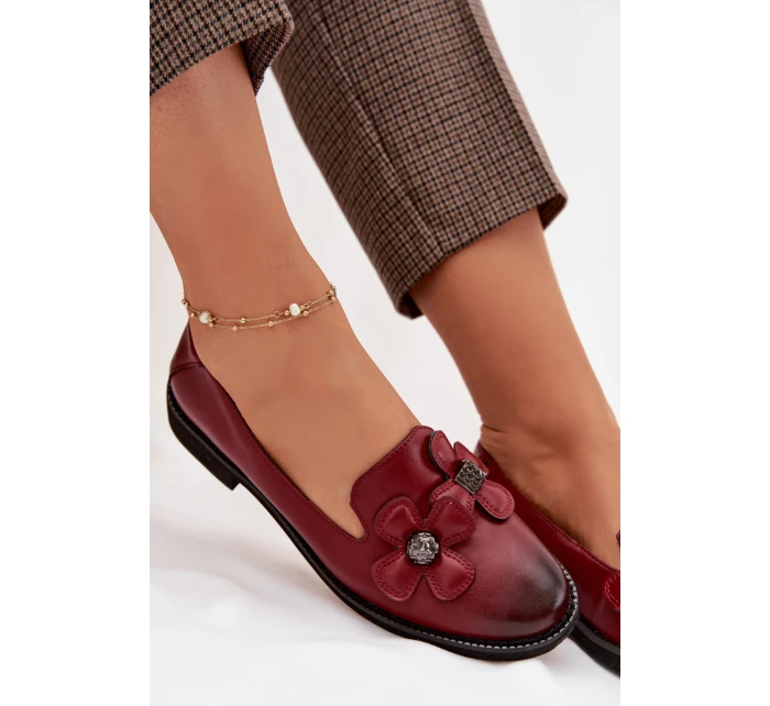 Dámské polobotky na plochém podpatku s ozdobnými květinami Bordó Tavillette Dámské polobotky na plochém podpatku s ozdobnými květinami Bordó Tavillette