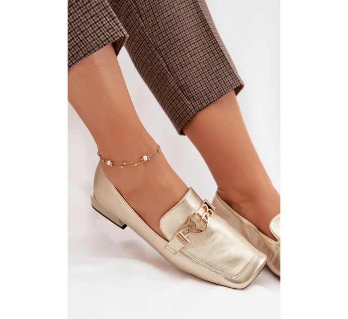 Kožené dámské mokasiny s ozdobným detailem D&A CR61-3125 zlaté Kožené dámské mokasiny s ozdobným detailem D&A CR61-3125 zlaté