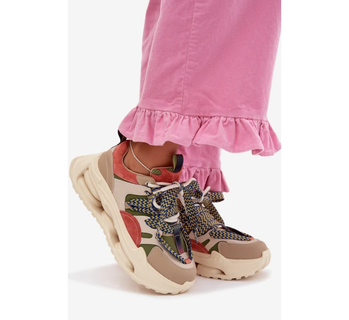 Kožené dámské tenisky na platformě D&A CR61-3133 Béžové Kožené dámské tenisky na platformě D&A CR61-3133 Béžové