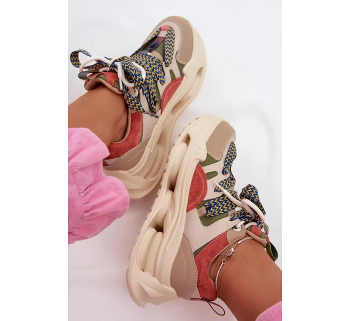 Kožené dámské tenisky na platformě D&A CR61-3133 Béžové Kožené dámské tenisky na platformě D&A CR61-3133 Béžové