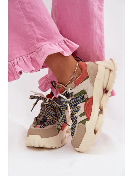 Kožené dámské tenisky na platformě D&A CR61-3133 Béžové Kožené dámské tenisky na platformě D&A CR61-3133 Béžové