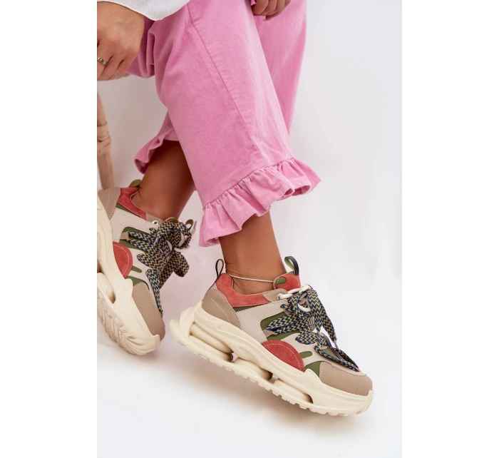 Kožené dámské tenisky na platformě D&A CR61-3133 Béžové Kožené dámské tenisky na platformě D&A CR61-3133 Béžové