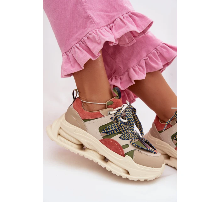 Kožené dámské tenisky na platformě D&A CR61-3133 Béžové Kožené dámské tenisky na platformě D&A CR61-3133 Béžové