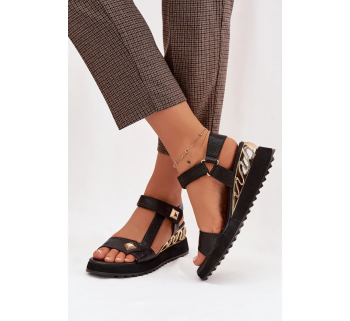 Kožené dámské sandály na platformě D&A CR61-3070 Černé Kožené dámské sandály na platformě D&A CR61-3070 Černé