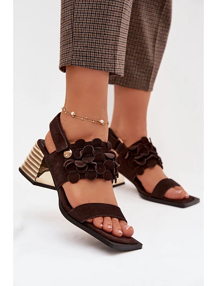 Semišové sandály na podpatku D&A model 22031921 Čokoládové - S.Barski