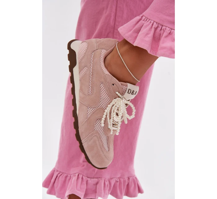 Kožené semišové dámské tenisky MK61-0705 Růžové Kožené semišové dámské tenisky MK61-0705 Růžové