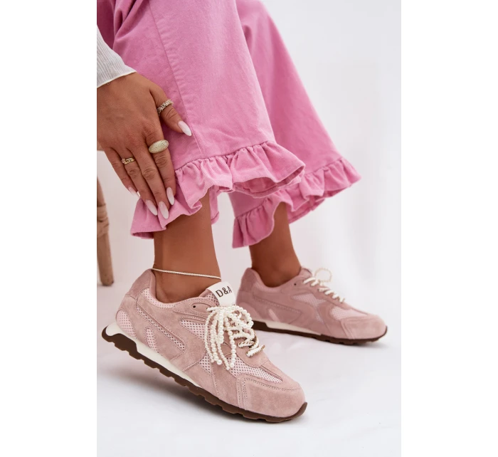 Kožené semišové dámské tenisky MK61-0705 Růžové Kožené semišové dámské tenisky MK61-0705 Růžové