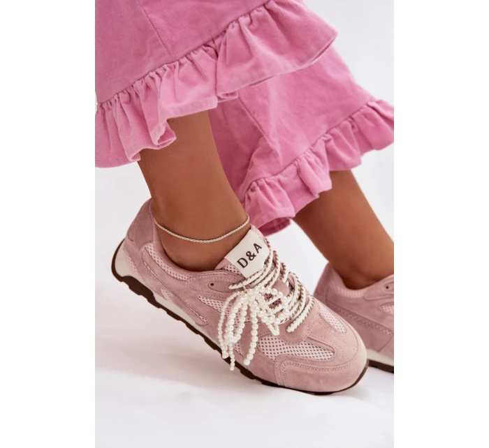 Kožené semišové dámské tenisky MK61-0705 Růžové Kožené semišové dámské tenisky MK61-0705 Růžové