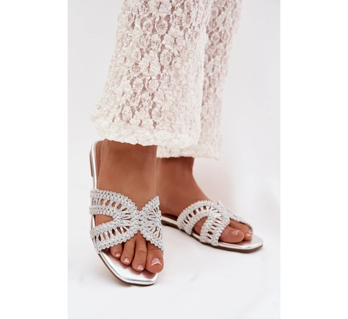 Dámské ploché stříbrné pantofle Fariella Dámské ploché stříbrné pantofle Fariella