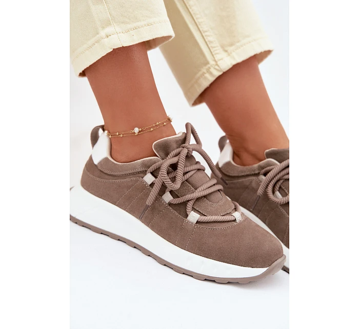 Dámské kožené semišové tenisky Hnědé model 22069525 - EVENTO Dámské kožené semišové tenisky Hnědé model 22069525 - EVENTO
