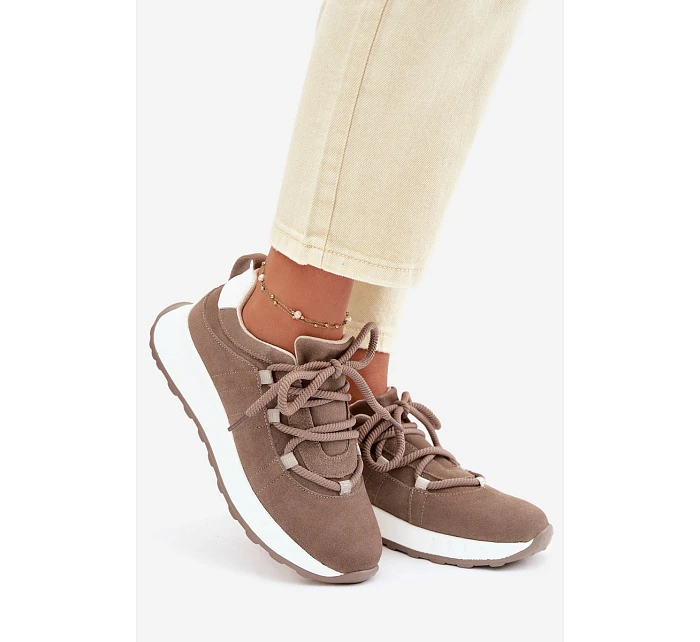 Dámské kožené semišové tenisky Hnědé model 22069525 - EVENTO Dámské kožené semišové tenisky Hnědé model 22069525 - EVENTO