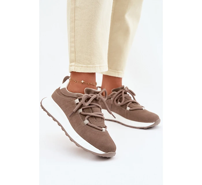 Dámské kožené semišové tenisky Hnědé model 22069525 - EVENTO Dámské kožené semišové tenisky Hnědé model 22069525 - EVENTO