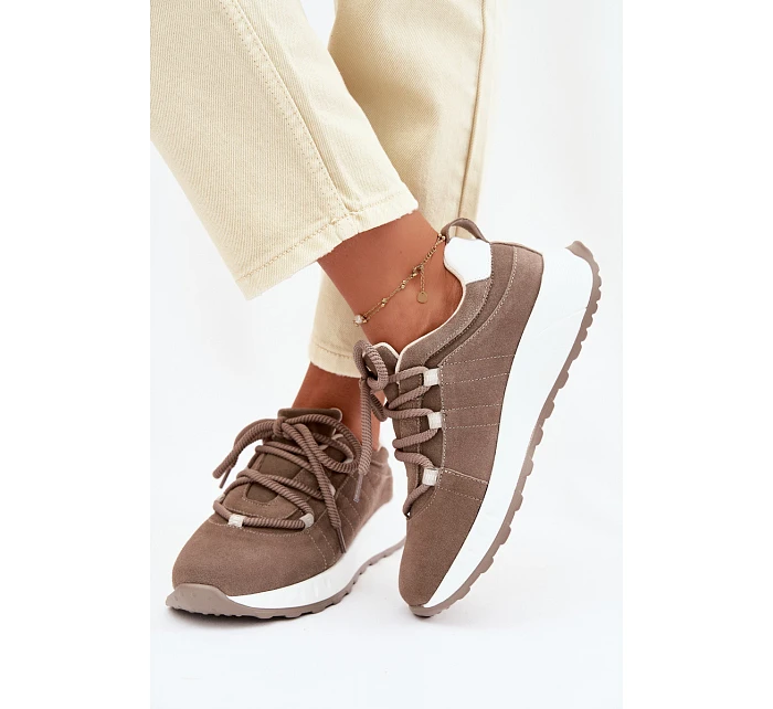 Dámské kožené semišové tenisky Hnědé model 22069525 - EVENTO Dámské kožené semišové tenisky Hnědé model 22069525 - EVENTO