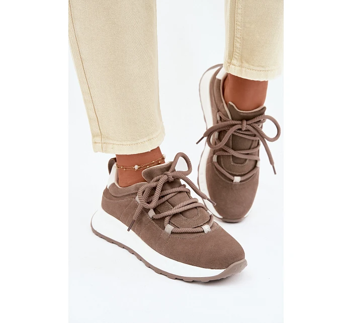 Dámské kožené semišové tenisky Hnědé model 22069525 - EVENTO Dámské kožené semišové tenisky Hnědé model 22069525 - EVENTO