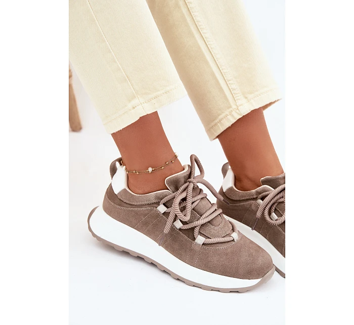 Dámské kožené semišové tenisky Hnědé model 22069525 - EVENTO Dámské kožené semišové tenisky Hnědé model 22069525 - EVENTO