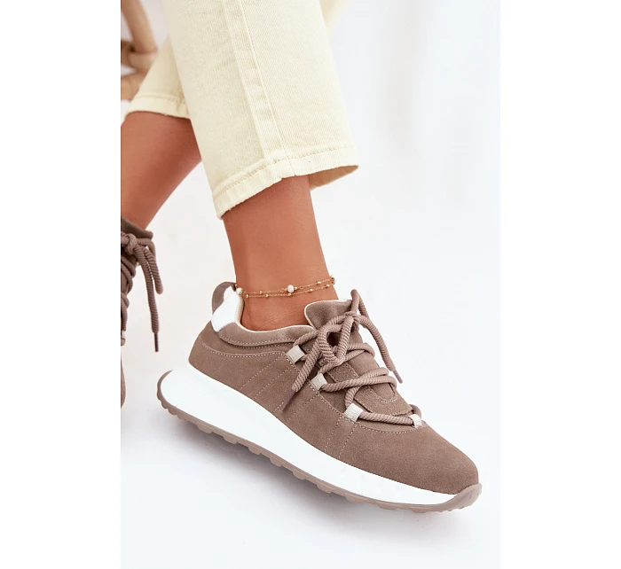 Dámské kožené semišové tenisky Hnědé model 22069525 - EVENTO Dámské kožené semišové tenisky Hnědé model 22069525 - EVENTO