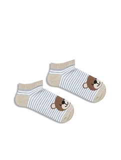 Dětské a mládežnické ponožky Kotníkové Pruhy A Medvídek Beżové