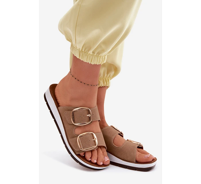 Dámské pantofle se zlatými sponami Inblu CP000061 světle hnědé Dámské pantofle se zlatými sponami Inblu CP000061 světle hnědé