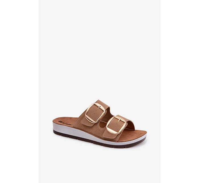 Dámské pantofle se zlatými sponami Inblu CP000061 světle hnědé Dámské pantofle se zlatými sponami Inblu CP000061 světle hnědé