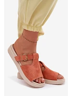 Semišové dámské sandály na platformě s zlatým sponou Oranžové Zemela