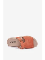 Semišové dámské sandály na platformě s zlatým sponou Oranžové Zemela