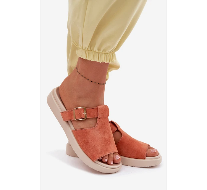 Semišové dámské sandály na platformě s zlatým sponou Oranžové Zemela Semišové dámské sandály na platformě s zlatým sponou Oranžové Zemela