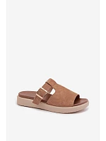 Kožené dámské sandály na platformě se zlatou sponou Camel Zemela