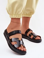 Kožené dámské pantofle na suchý zip černé Lemela