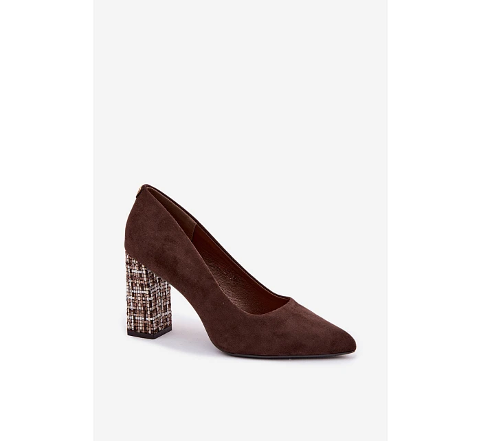 Semišové lodičky na ozdobném sloupku Sergio Leone PB216 Hnědé Semišové lodičky na ozdobném sloupku Sergio Leone PB216 Hnědé