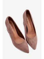 Semišové lodičky na ozdobném podpatku Sergio Leone PB216 světle hnědé