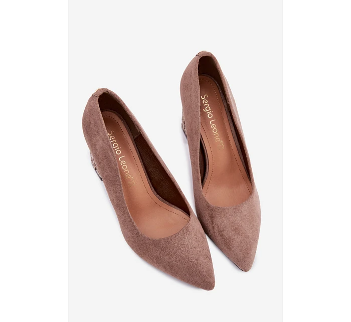 Semišové lodičky na ozdobném podpatku Sergio Leone PB216 světle hnědé Semišové lodičky na ozdobném podpatku Sergio Leone PB216 světle hnědé