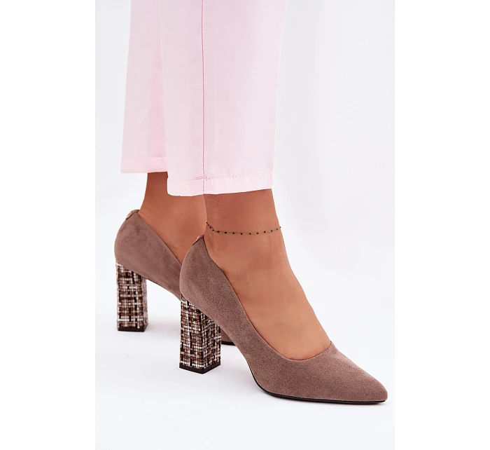 Semišové lodičky na ozdobném podpatku Sergio Leone PB216 světle hnědé Semišové lodičky na ozdobném podpatku Sergio Leone PB216 světle hnědé
