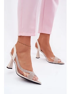 Průhledné sandály s kamínky na podpatku Vinceza 62282 světle béžové
