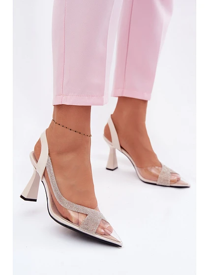Průhledné sandály s kamínky na podpatku Vinceza 62282 světle béžové Průhledné sandály s kamínky na podpatku Vinceza 62282 světle béžové