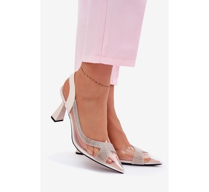 Průhledné sandály s kamínky na podpatku Vinceza 62282 světle béžové Průhledné sandály s kamínky na podpatku Vinceza 62282 světle béžové