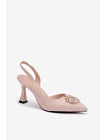 Sandály na podpatku s bižuterním zdobením Vinceza Béžové